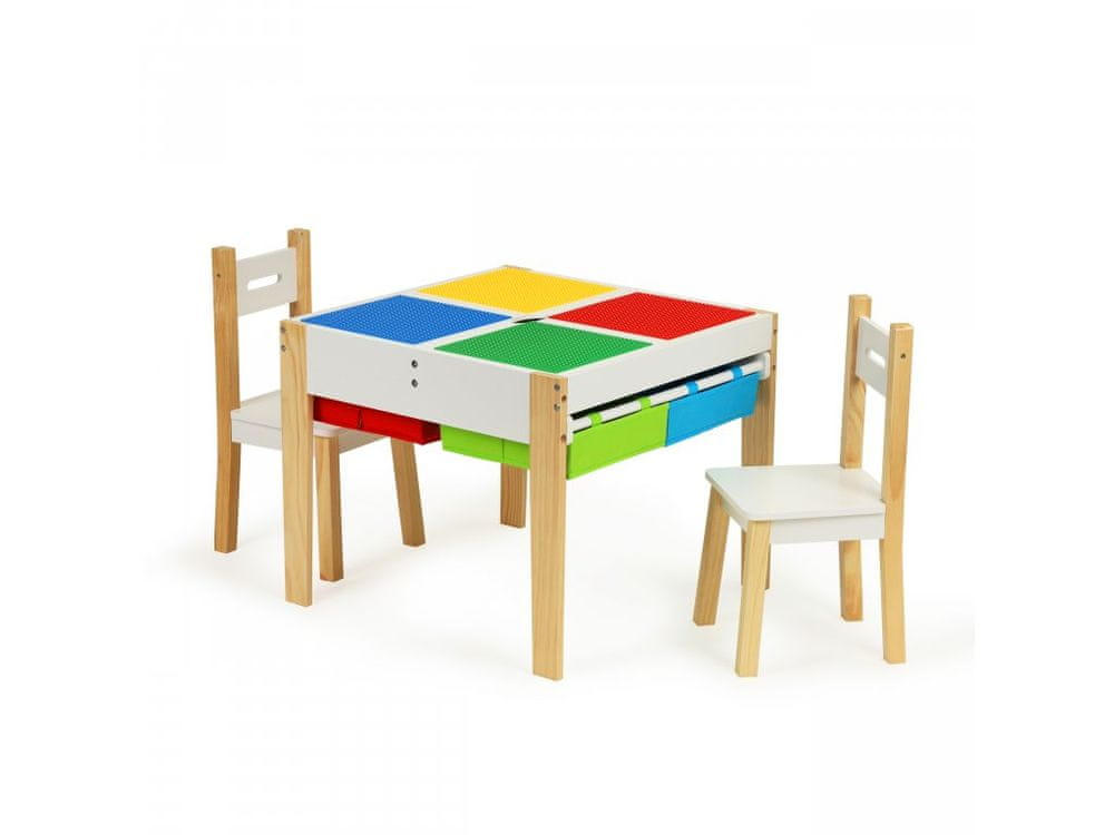 Wellhox Drevený nábytok pre deti set stôl + 2 stoličky